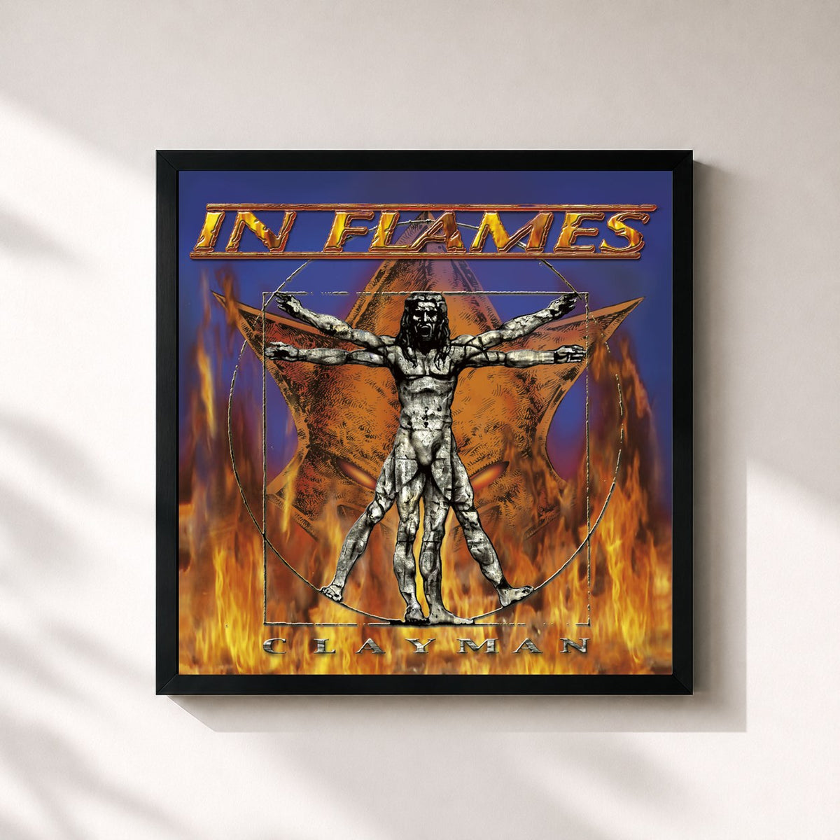 #noir Clayman di In Flames in stampa quadrata incorniciata, cornice nera 32x32 cm
