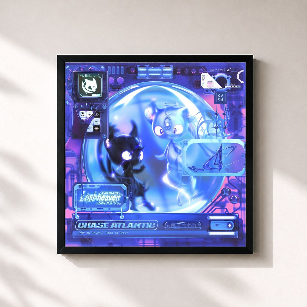 #noir LOST IN HEAVEN de Chase Atlantic en lámina cuadrada enmarcada, marco negro de 32x32 cm