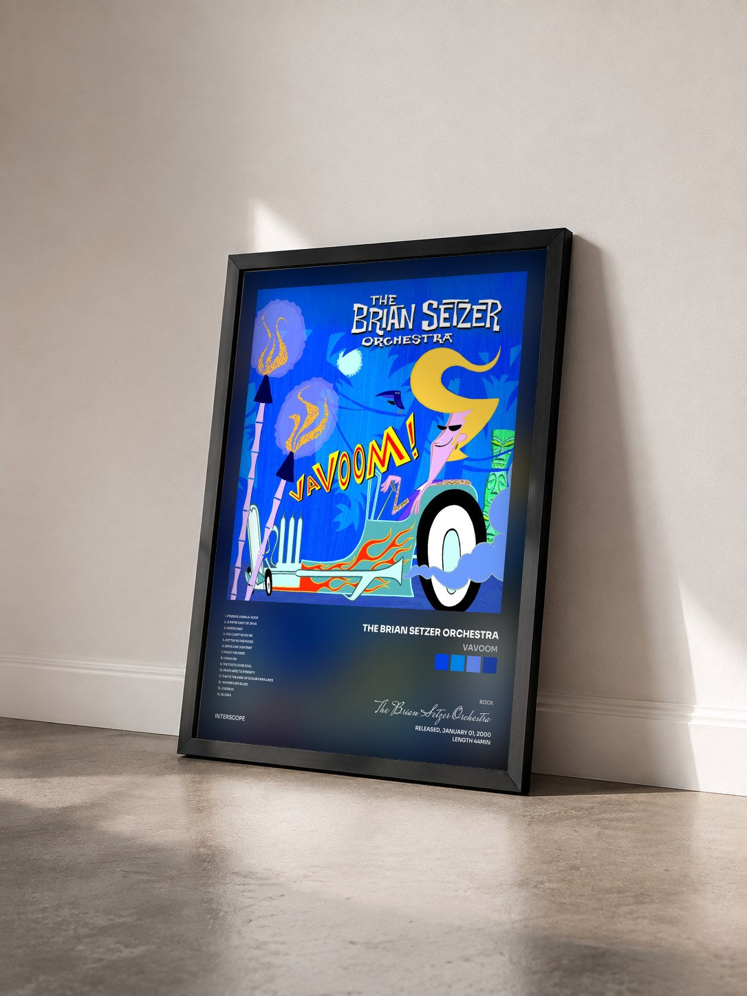 #noir Tableau de l'album Vavoom de The Brian Setzer Orchestra vu de trois quarts, cadre noir