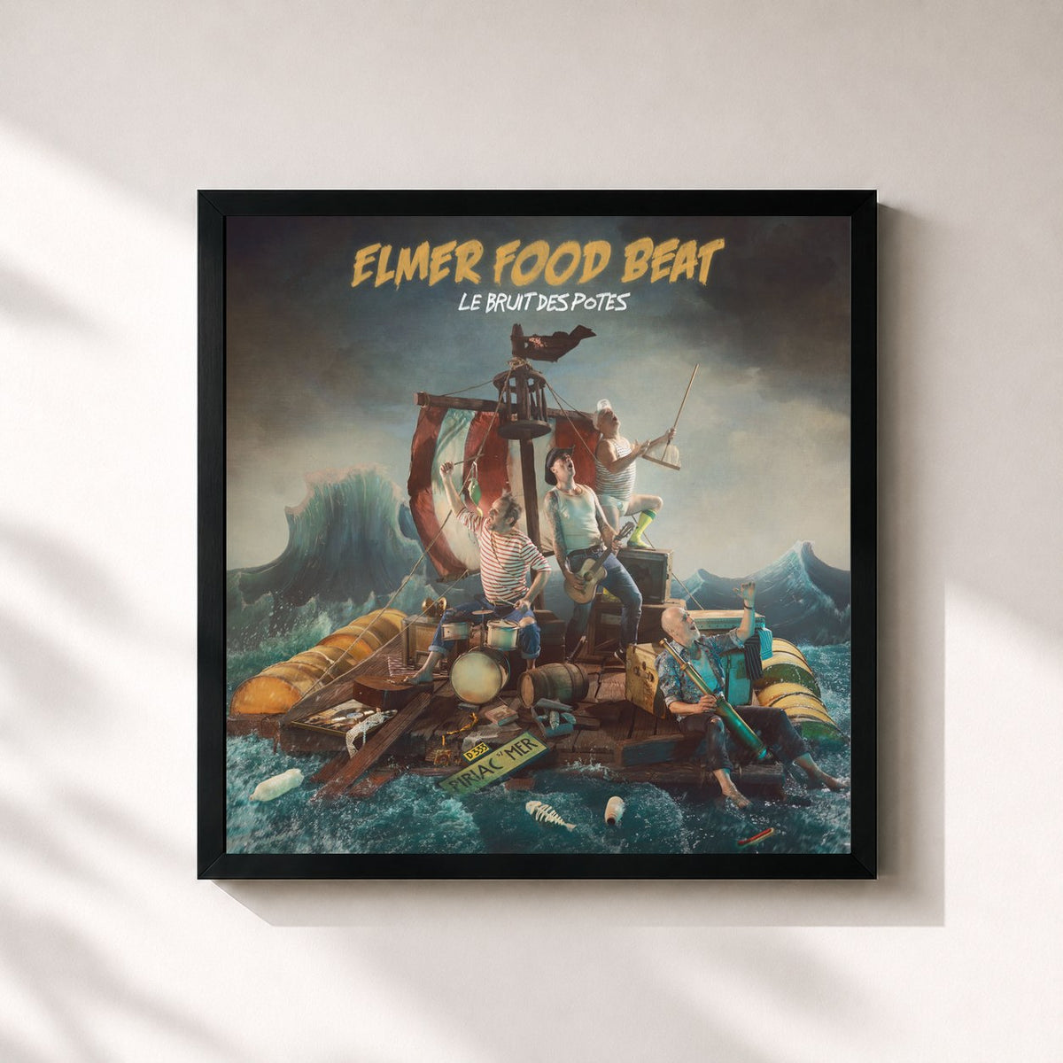 #noir Tableau carré de l'album Le bruit des potes de Elmer Food Beat, cadre noir 32x32 cm