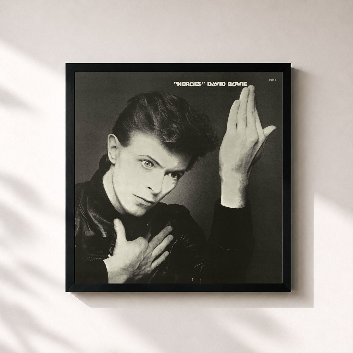 #noir Tableau carré de l'album "Heroes" (2017 Remaster) de David Bowie, cadre noir 32x32 cm