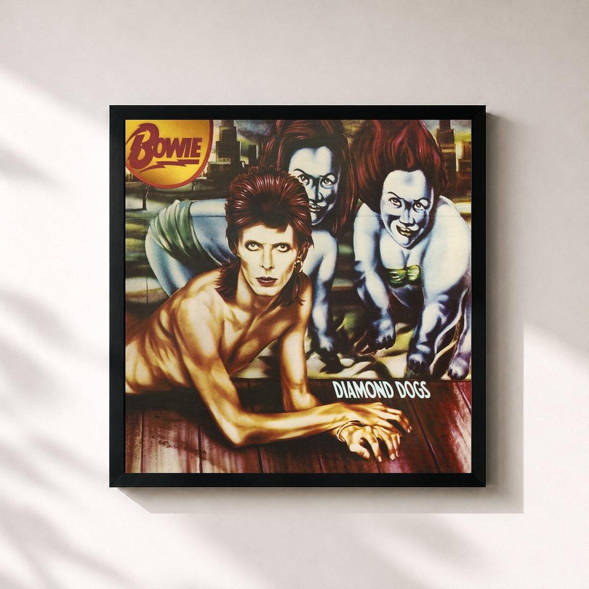 #noir Tableau carré de l'album Diamond Dogs (2016 Remaster) de David Bowie, cadre noir 32x32 cm
