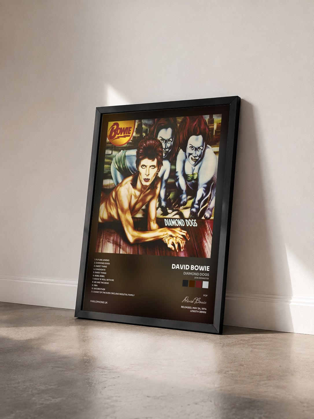 #noir Tableau de l'album Diamond Dogs (2016 Remaster) de David Bowie vu de trois quarts, cadre noir