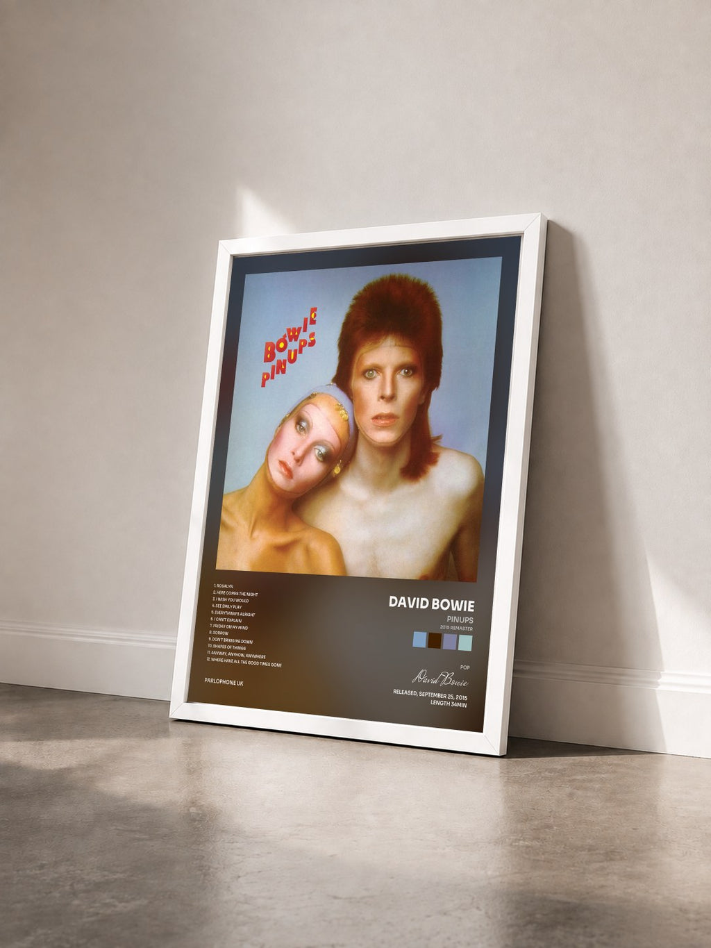 #blanc Tableau de l'album Pinups (2015 Remaster) de David Bowie vu de trois quarts, cadre blanc