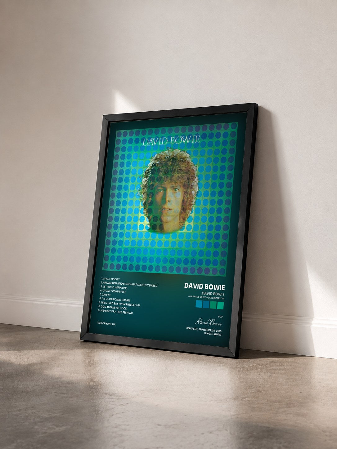 #noir Tableau de l'album David Bowie (aka Space Oddity) (2015 Remaster) de David Bowie vu de trois quarts, cadre noir