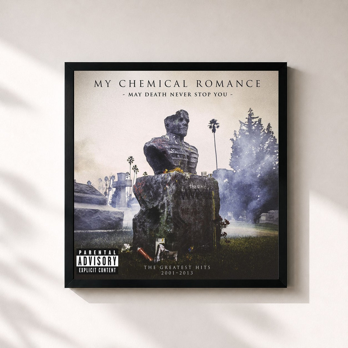 #noir Tableau carré de l'album May Death Never Stop You de My Chemical Romance, cadre noir 32x32 cm
