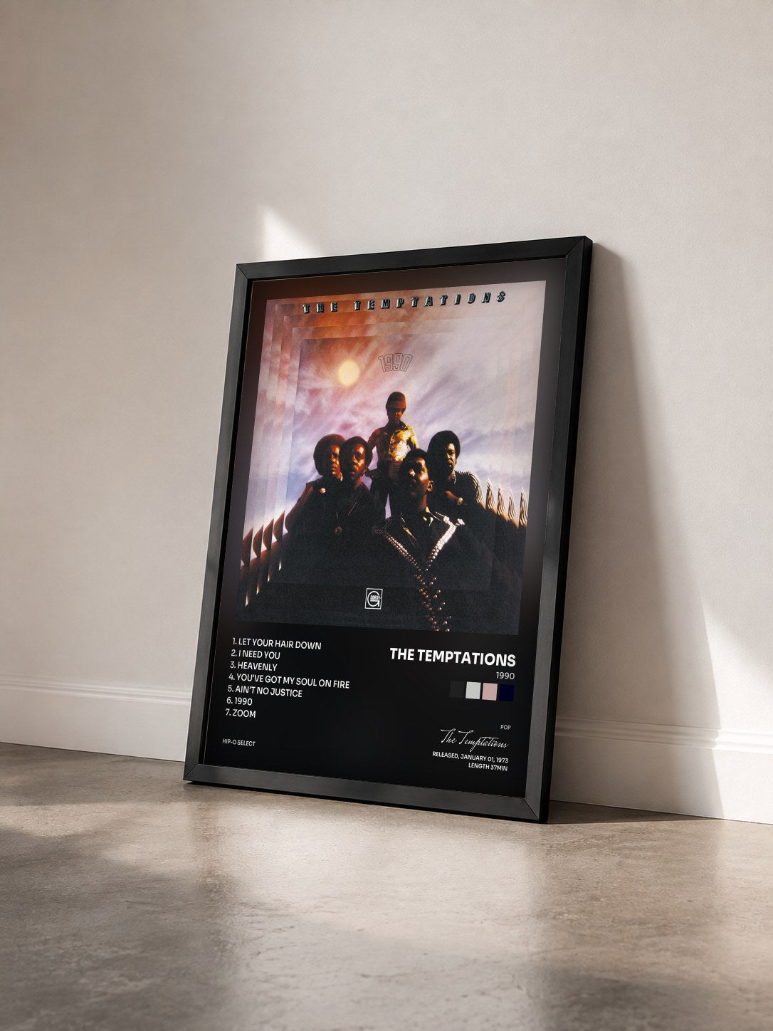 #noir Tableau de l'album 1990 de The Temptations vu de trois quarts, cadre noir