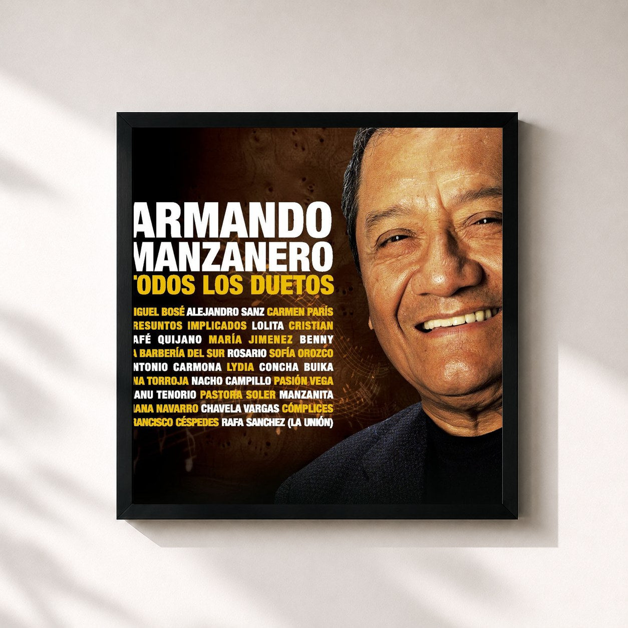 #noir Tableau carré de l'album Todos los duetos de Armando Manzanero, cadre noir 32x32 cm
