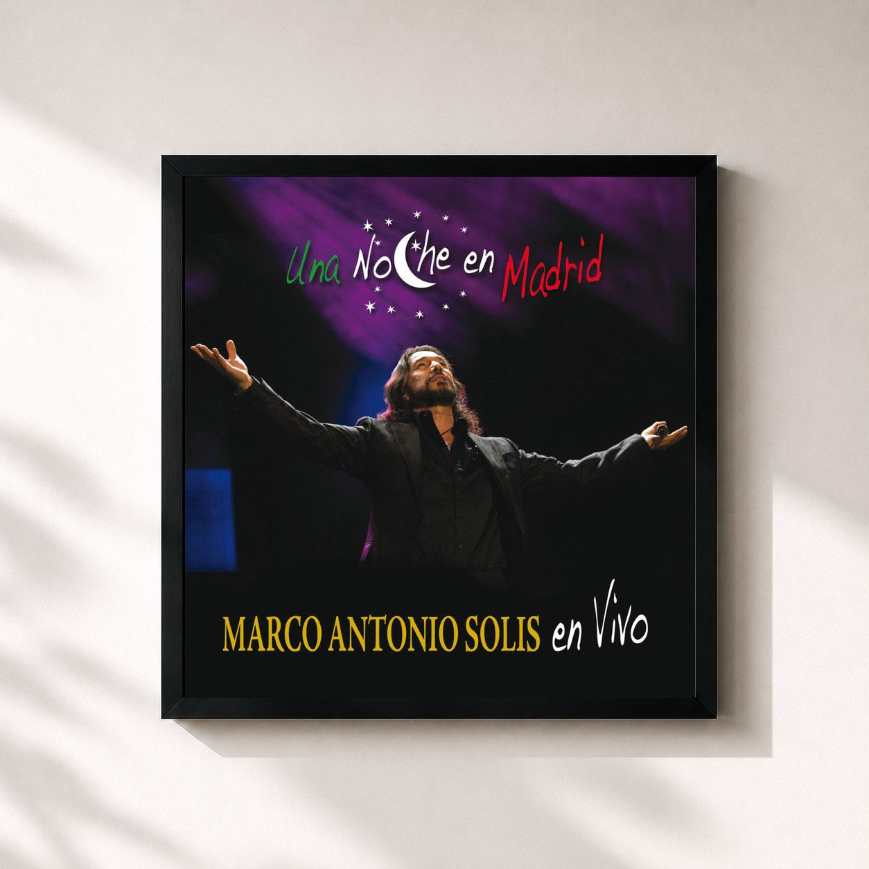 #noir Tableau carré de l'album Una Noche En Madrid de Marco Antonio Solís, cadre noir 32x32 cm