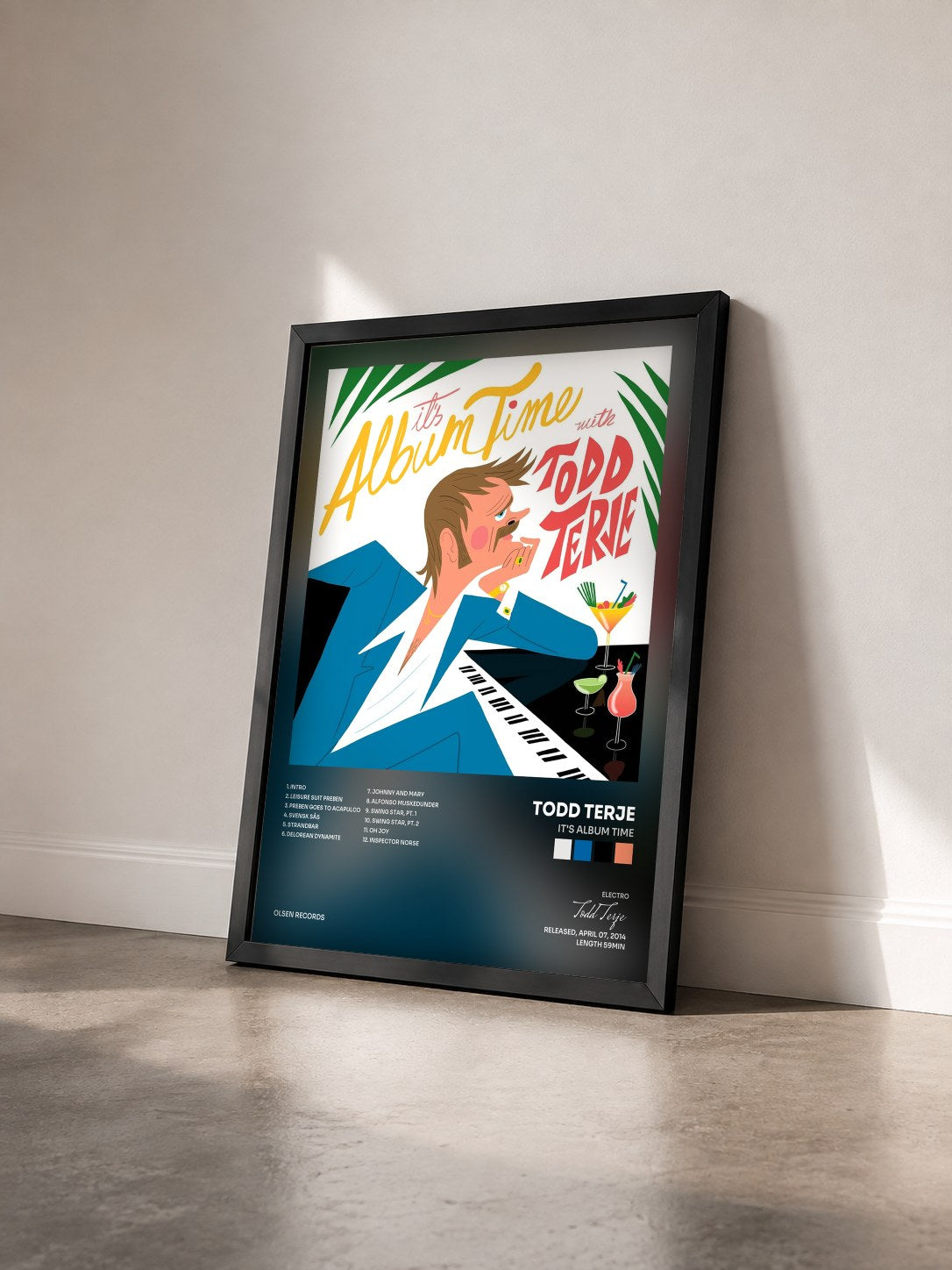 #noir Tableau de l'album It's Album Time de Todd Terje vu de trois quarts, cadre noir
