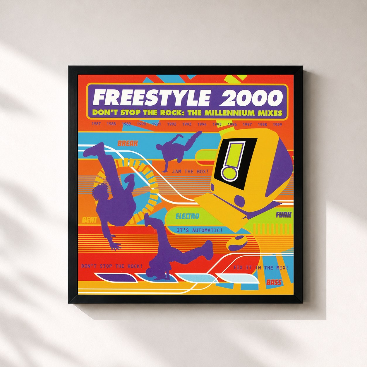 #noir Tableau carré de l'album Don't Stop The Rock: The Millennium Mixes de Freestyle, cadre noir 32x32 cm