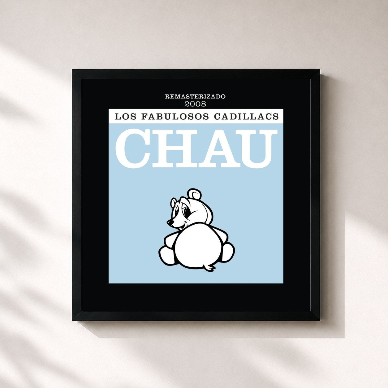 #noir Tableau carré de l'album Chau de Los Fabulosos Cadillacs, cadre noir 32x32 cm