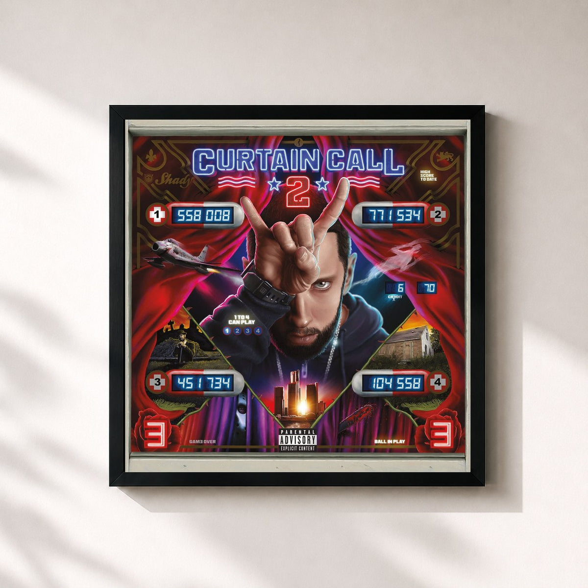 #noir Tableau carré de l'album Curtain Call 2 de Eminem, cadre noir 32x32 cm