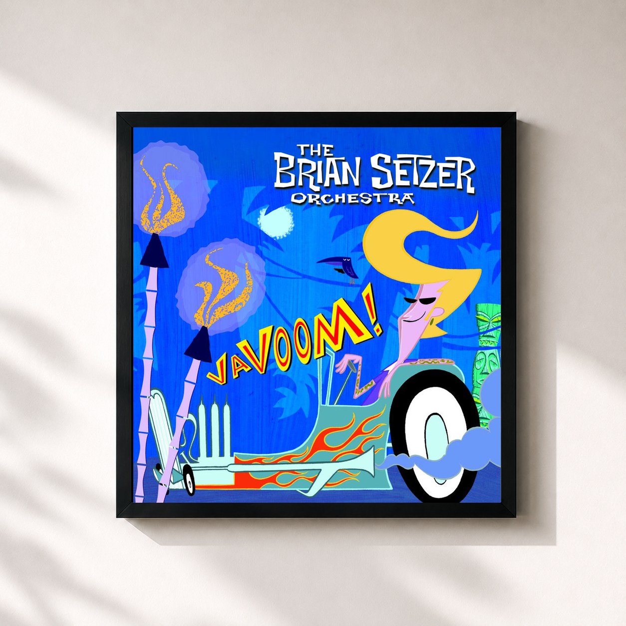 #noir Tableau carré de l'album Vavoom de The Brian Setzer Orchestra, cadre noir 32x32 cm