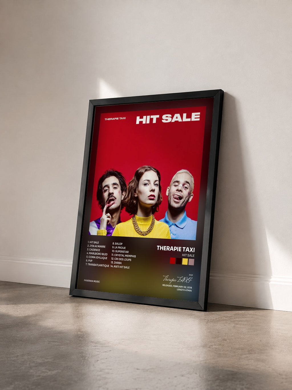 #noir Tableau de l'album Hit Sale de Therapie TAXI vu de trois quarts, cadre noir
