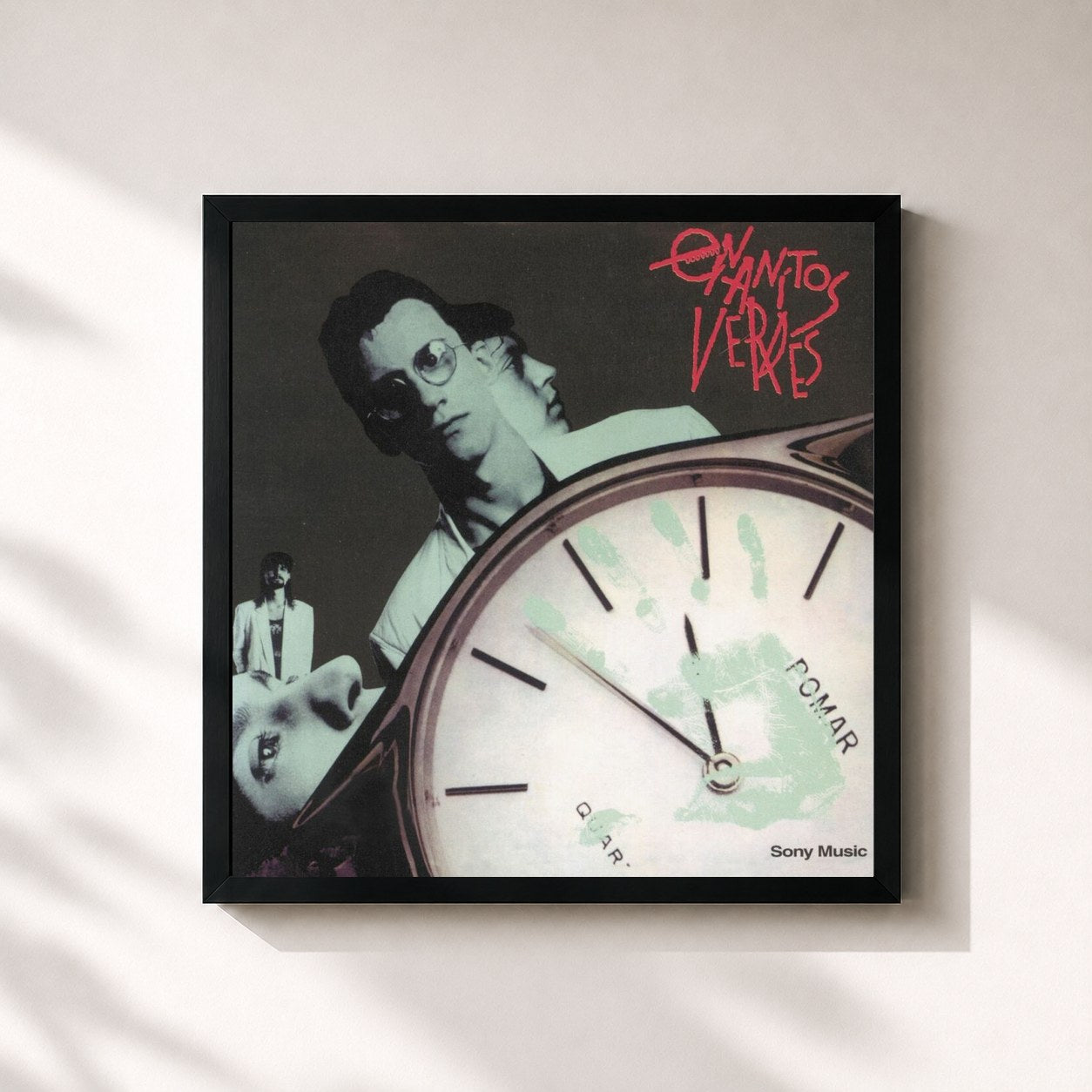 #noir Tableau carré de l'album Contrareloj de Los Enanitos Verdes, cadre noir 32x32 cm