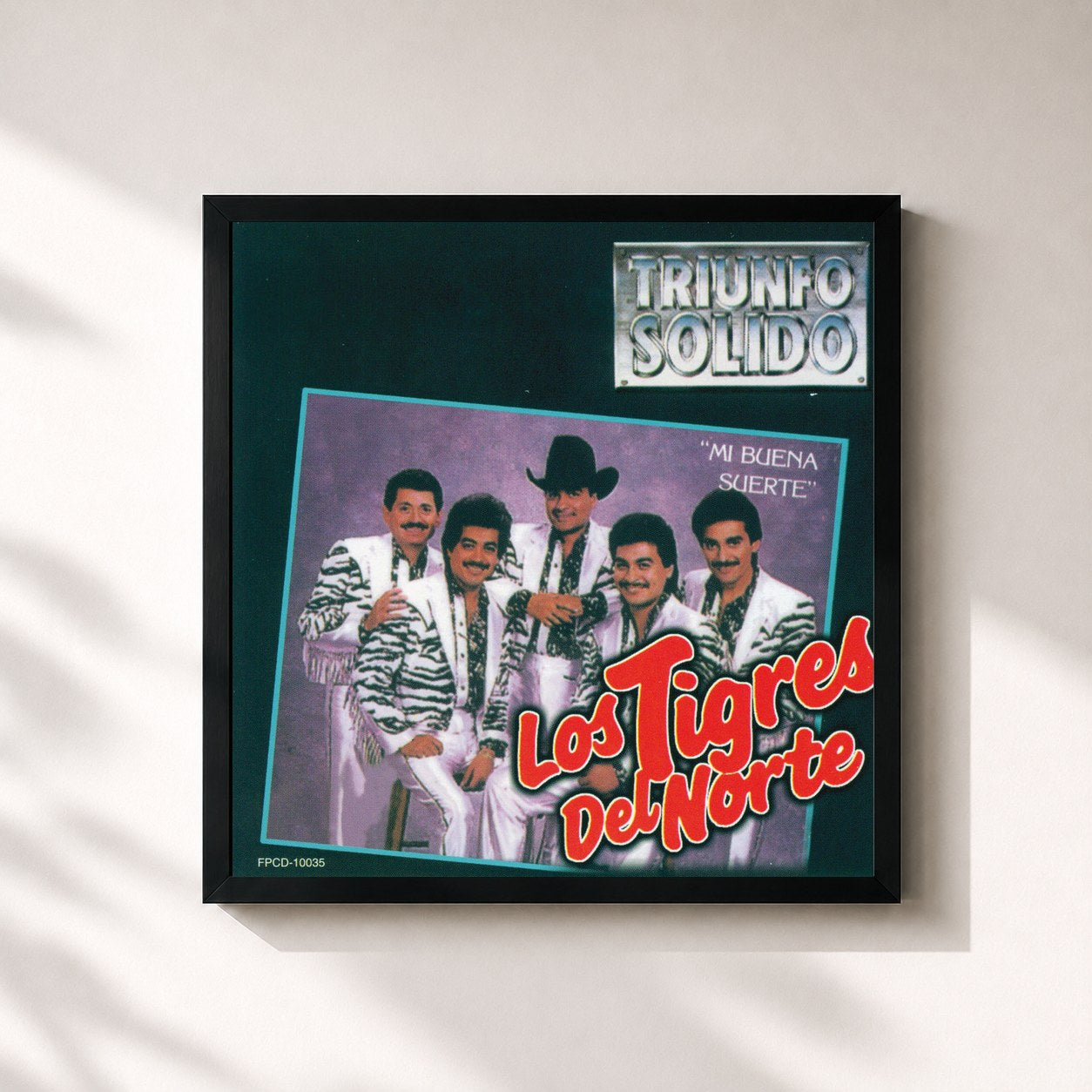 #noir Tableau carré de l'album Mi Buena Suerte de Los Tigres del Norte, cadre noir 32x32 cm