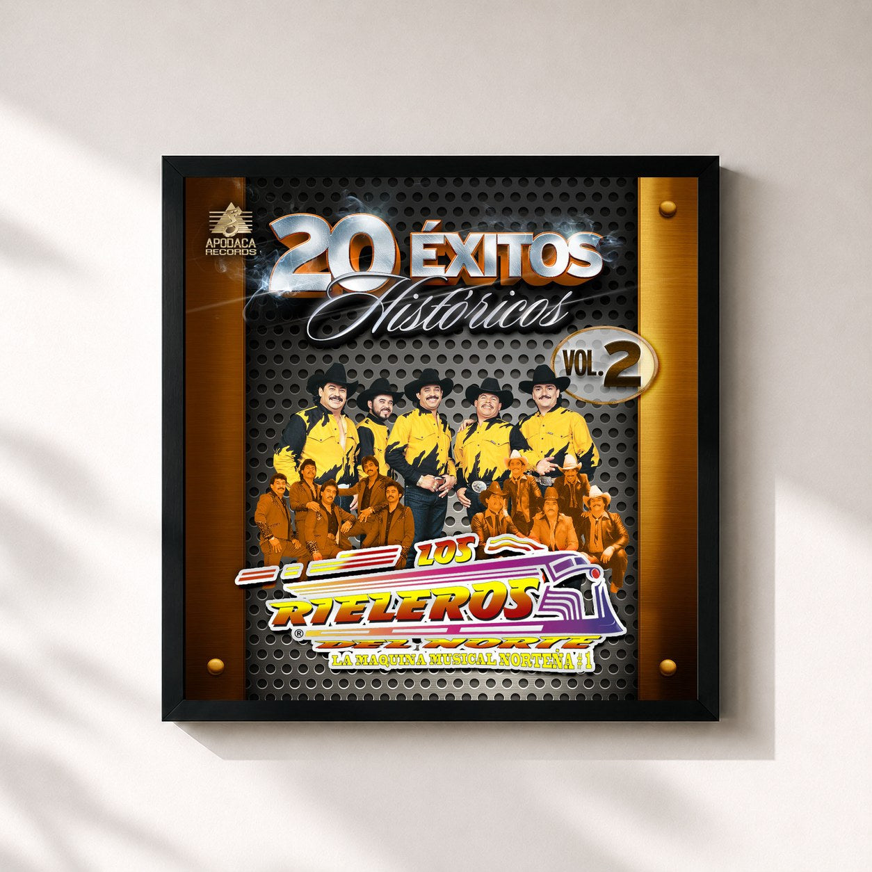 #noir Tableau carré de l'album 20 Exitos Historicos, Vol. 2 de Los Rieleros Del Norte, cadre noir 32x32 cm