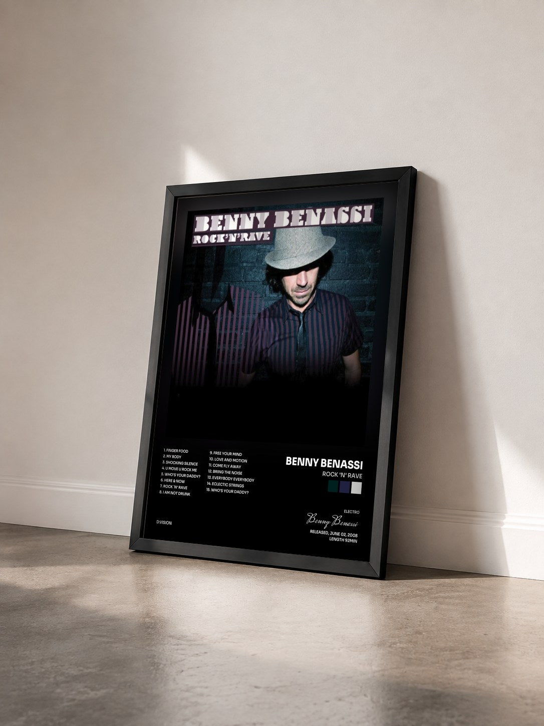#noir Tableau de l'album Rock 'N' Rave de Benny Benassi vu de trois quarts, cadre noir