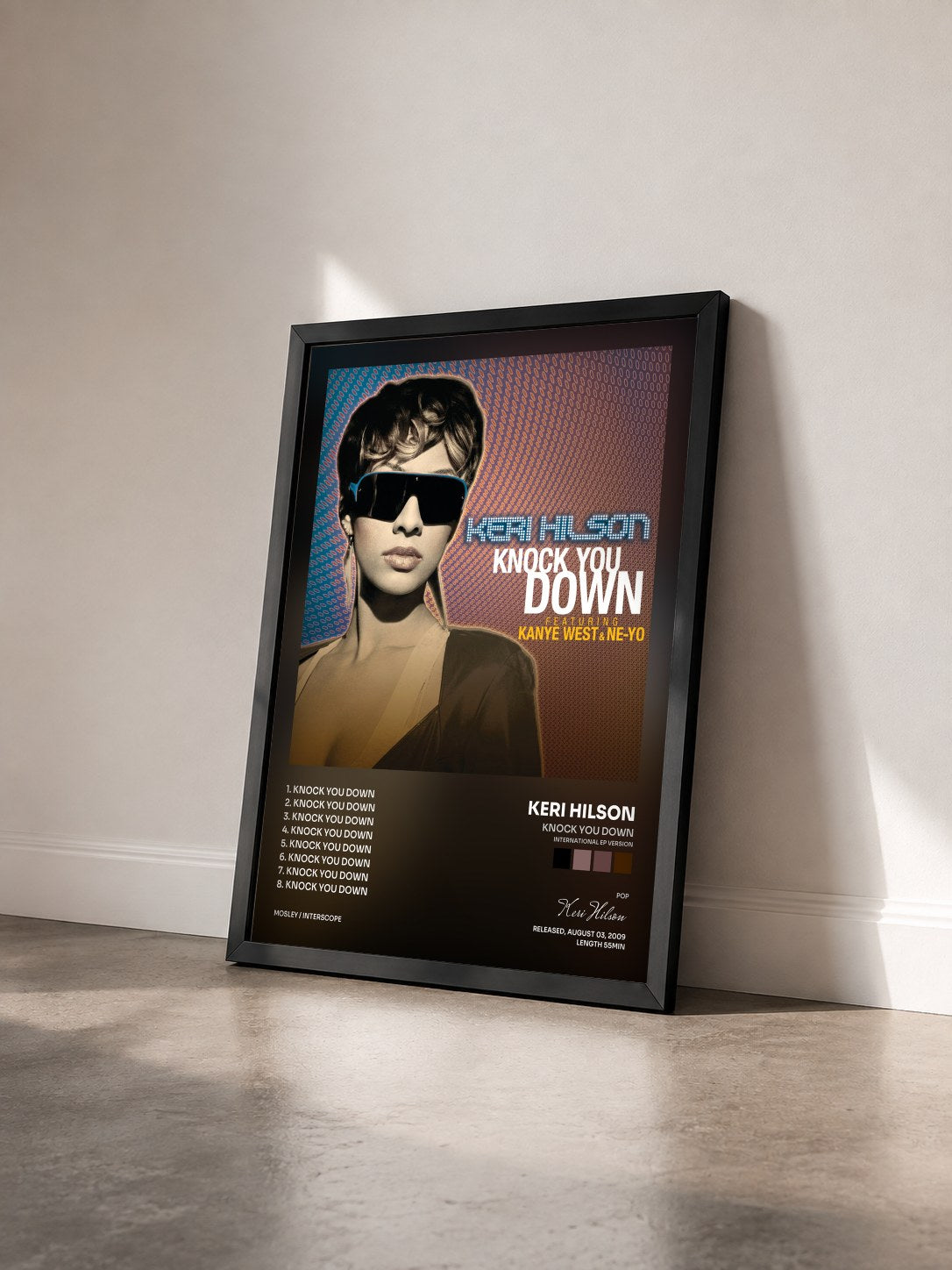 #noir Knock You Down (International EP Version) by Keri Hilson as a framed art print seen at an angle, black frame