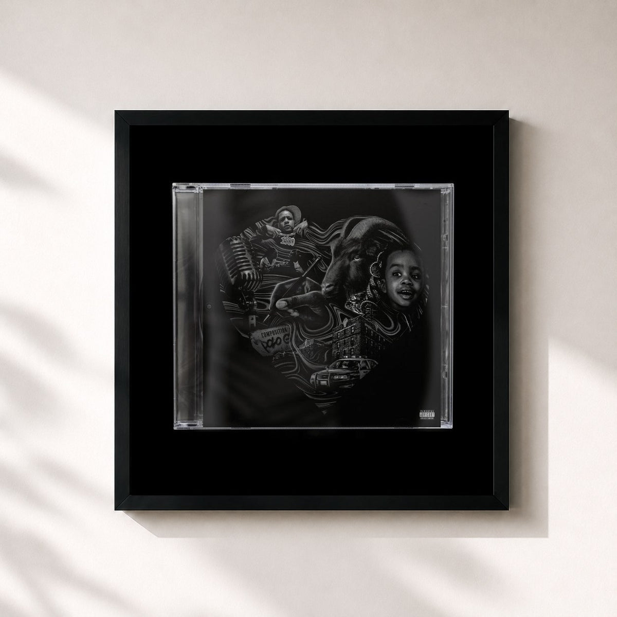 #noir Tableau carré de l'album Hood Poet Black Heart Edition de POLO G, cadre noir 32x32 cm
