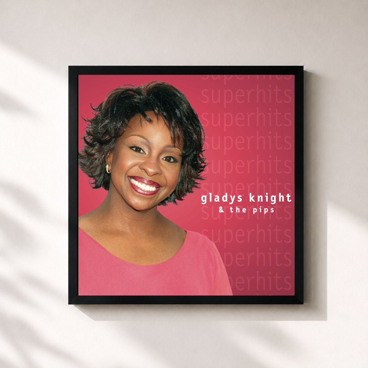 #noir Tableau carré de l'album Superhits de Gladys Knight & The Pips, cadre noir 32x32 cm