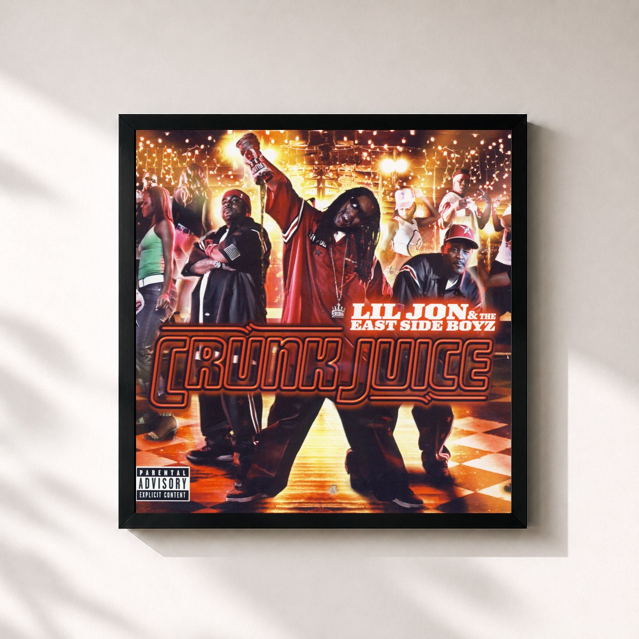 #noir Tableau carré de l'album Crunk Juice de Lil Jon & The East Side Boyz, cadre noir 32x32 cm
