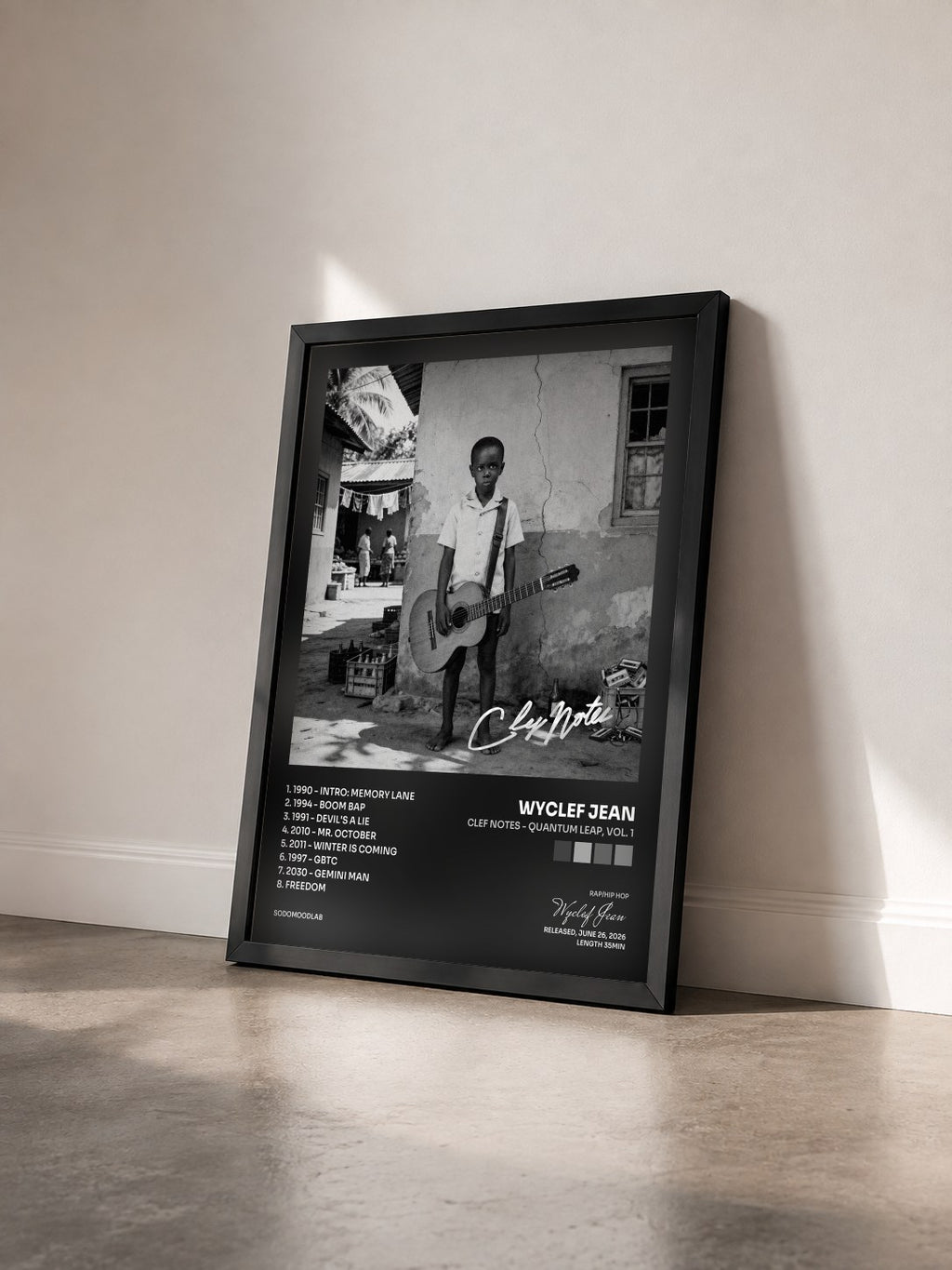 #noir Clef Notes - Quantum Leap, Vol. 1 di Wyclef Jean in stampa incorniciata vista di tre quarti, cornice nera