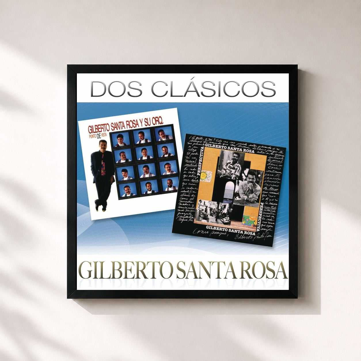#noir Tableau carré de l'album Dos Clásicos de Gilberto Santa Rosa, cadre noir 32x32 cm