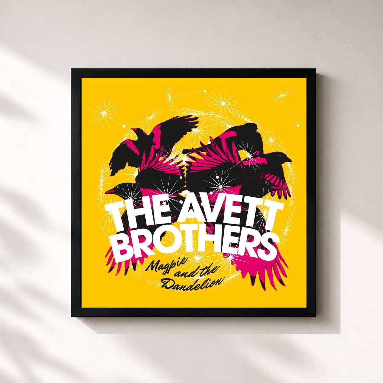 #noir Tableau carré de l'album Magpie And The Dandelion de The Avett Brothers, cadre noir 32x32 cm