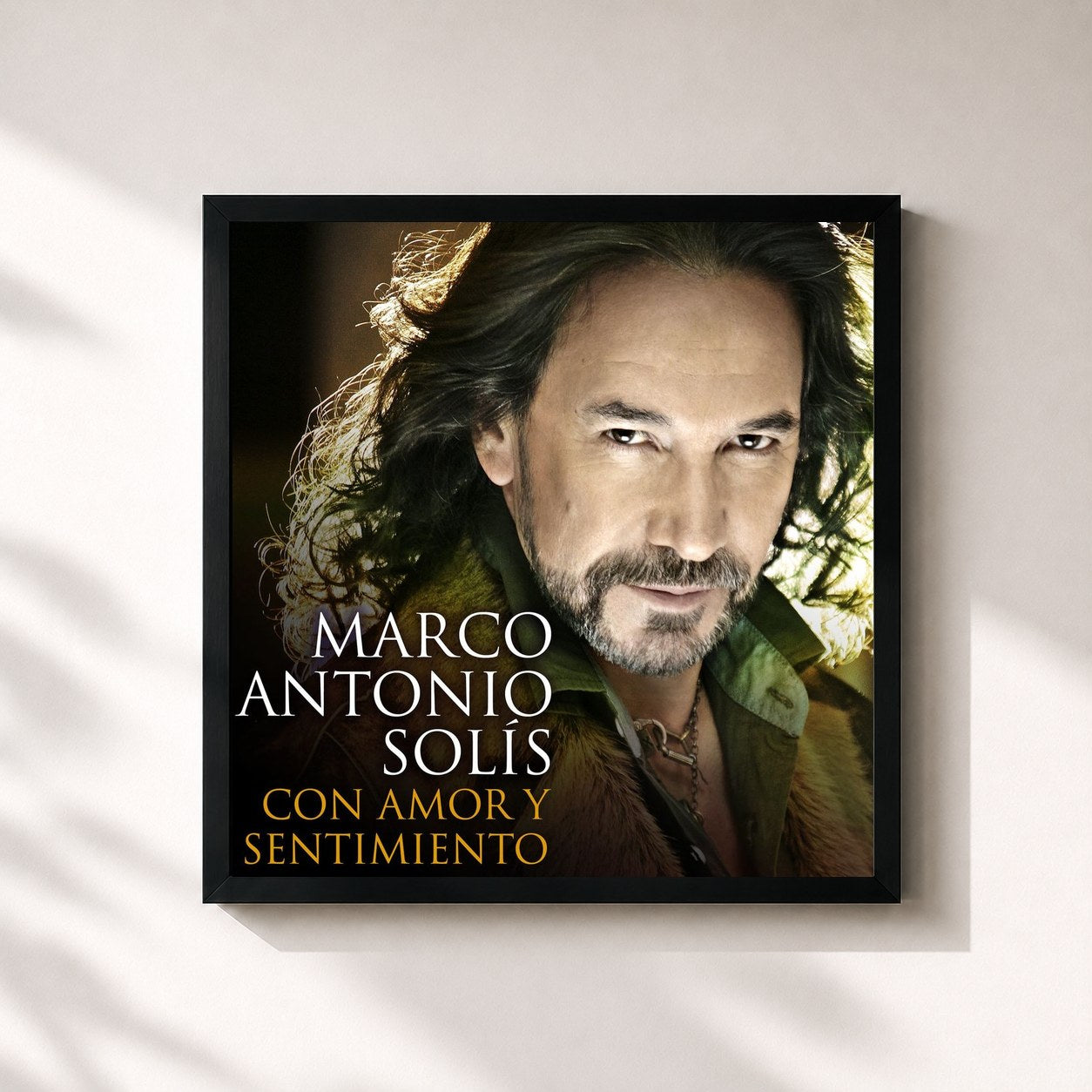 #noir Tableau carré de l'album Con Amor Y Sentimiento de Marco Antonio Solís, cadre noir 32x32 cm