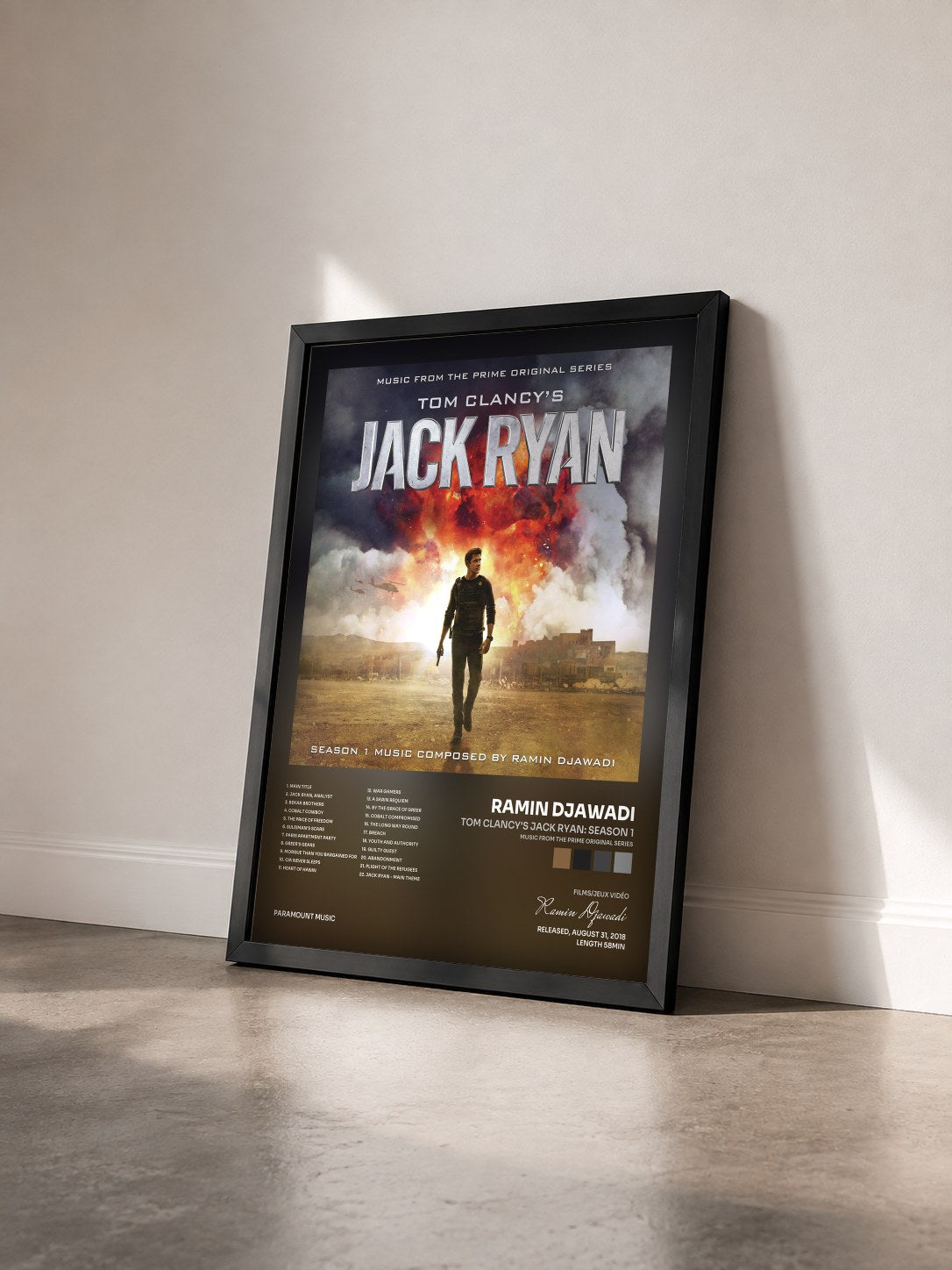 #noir Tableau de l'album Tom Clancy's Jack Ryan: Season 1 (Music from the Prime Original Series) de Ramin Djawadi vu de trois quarts, cadre noir