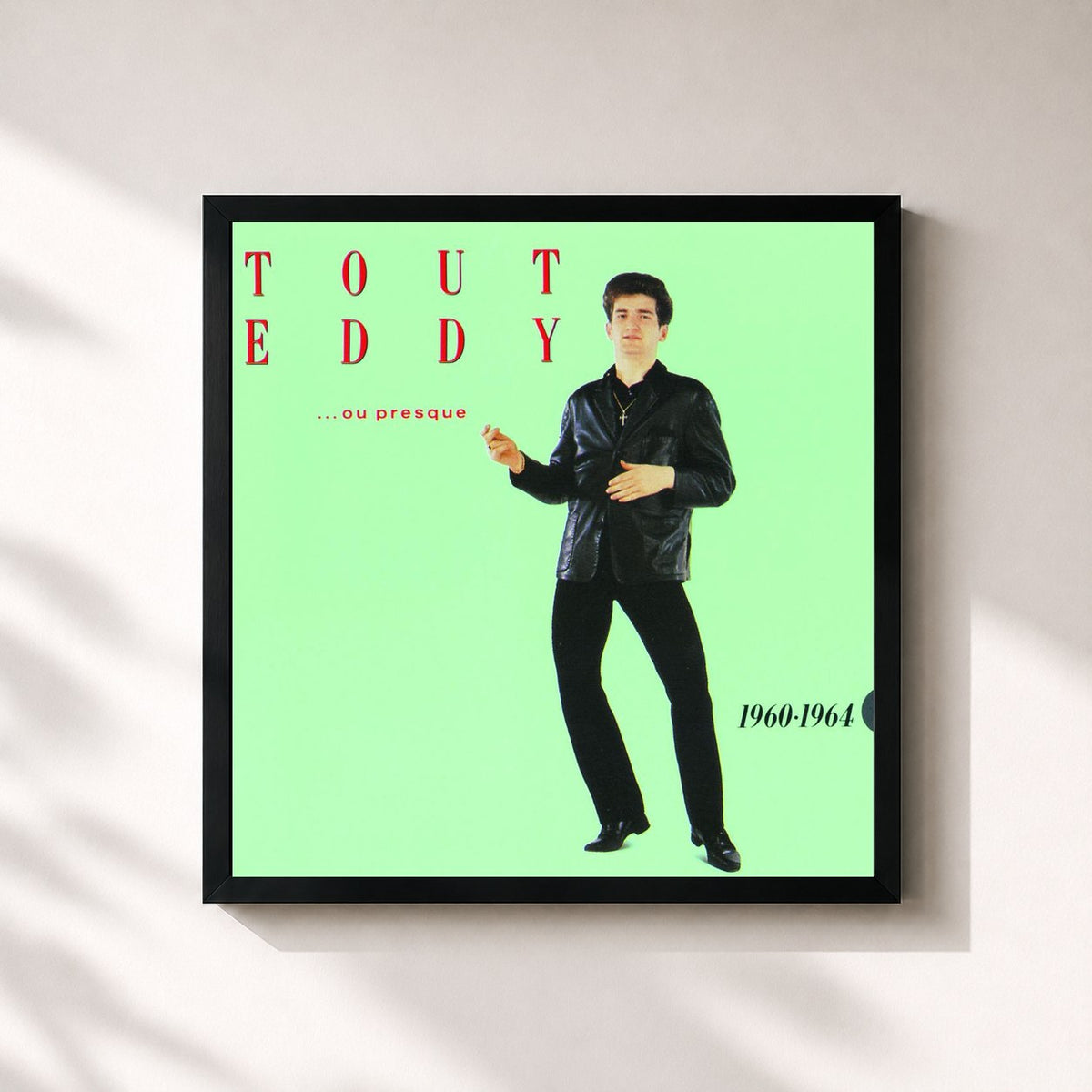 #noir Tableau carré de l'album Tout Eddy 1960-1964 de Eddy Mitchell, cadre noir 32x32 cm