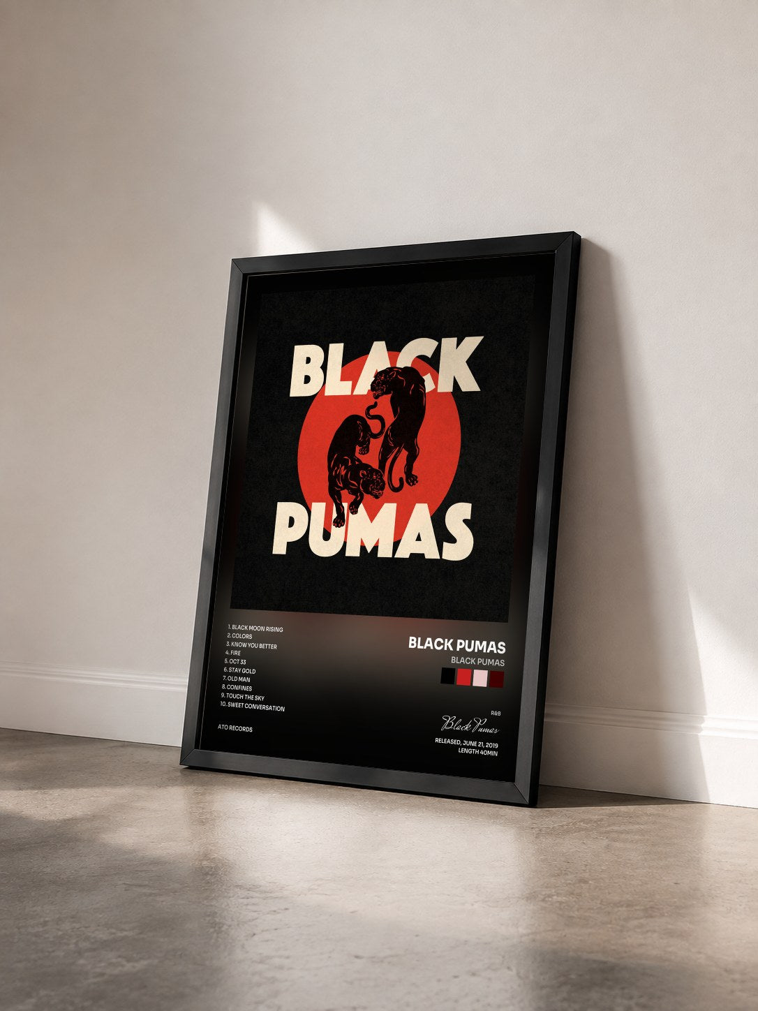 #noir Tableau de l'album Black Pumas de Black Pumas vu de trois quarts, cadre noir