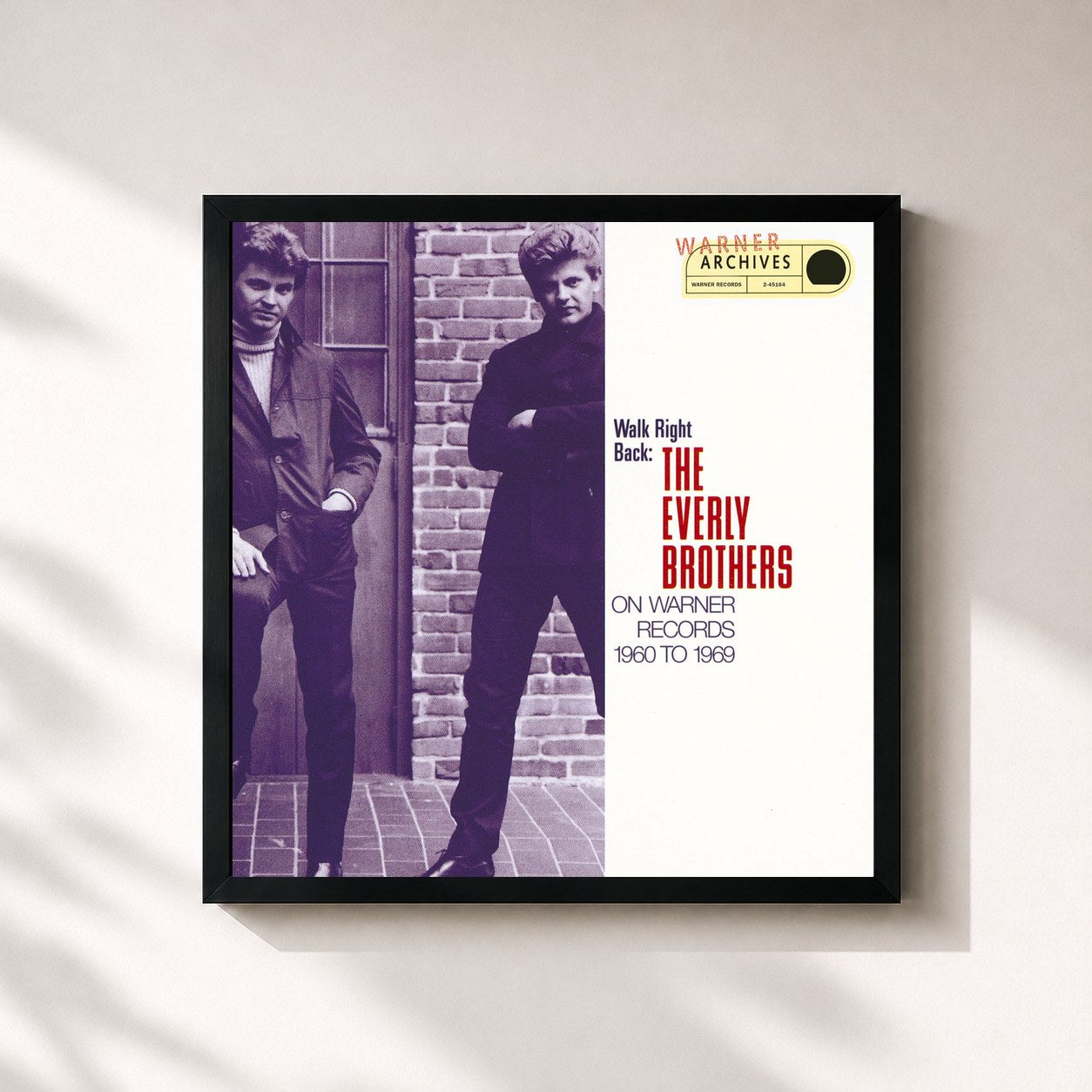 #noir Tableau carré de l'album Walk Right Back: The Everly Brothers on Warner Brothers, 1960-1969 de The Everly Brothers, cadre noir 32x32 cm