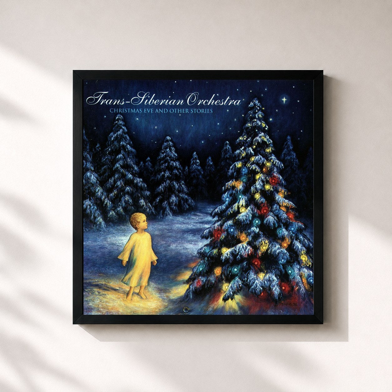 #noir Tableau carré de l'album Christmas Eve and Other Stories de Trans-Siberian Orchestra, cadre noir 32x32 cm