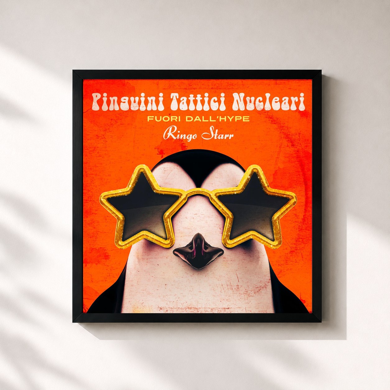 #noir Tableau carré de l'album Fuori dall'Hype Ringo Starr de Pinguini Tattici Nucleari, cadre noir 32x32 cm