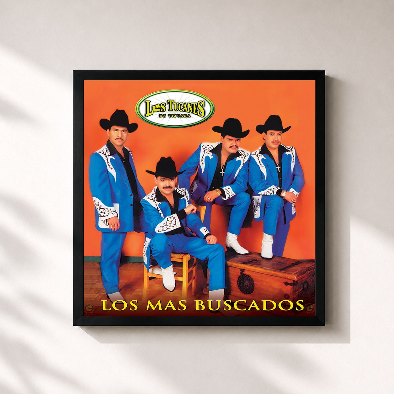 #noir Tableau carré de l'album Los Mas Buscados de Los Tucanes De Tijuana, cadre noir 32x32 cm