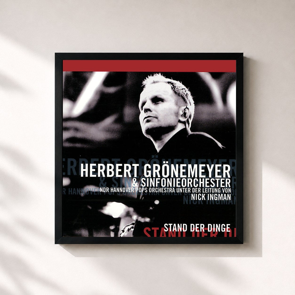#noir Tableau carré de l'album Stand Der Dinge de Herbert Grönemeyer, cadre noir 32x32 cm