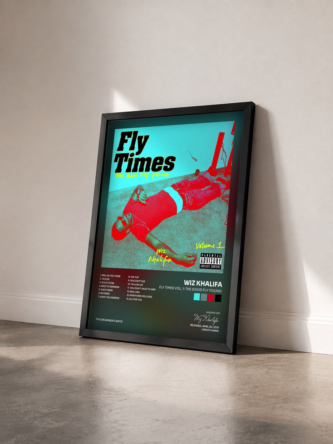 #noir Tableau de l'album Fly Times Vol. 1: The Good Fly Young de Wiz Khalifa vu de trois quarts, cadre noir