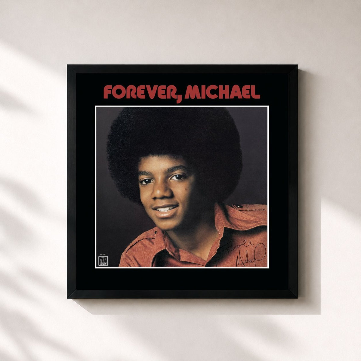 #noir Tableau carré de l'album Forever, Michael de Michael Jackson, cadre noir 32x32 cm