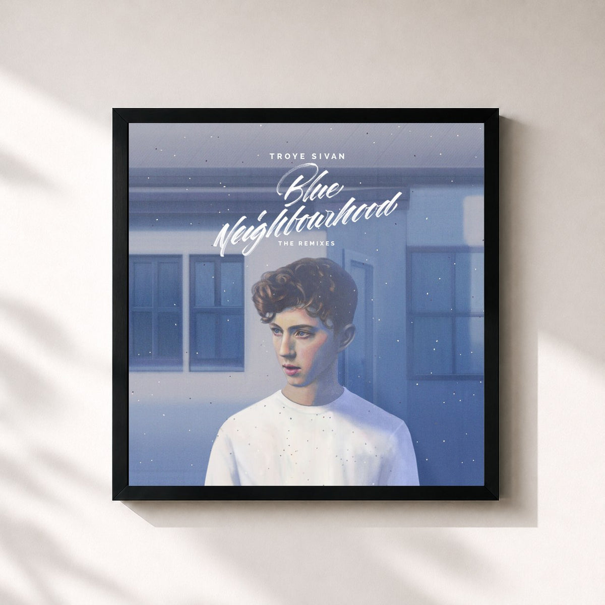 #noir Tableau carré de l'album Blue Neighbourhood (The Remixes) de Troye Sivan, cadre noir 32x32 cm