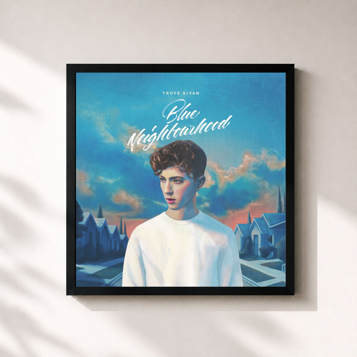 #noir Tableau carré de l'album Blue Neighbourhood de Troye Sivan, cadre noir 32x32 cm