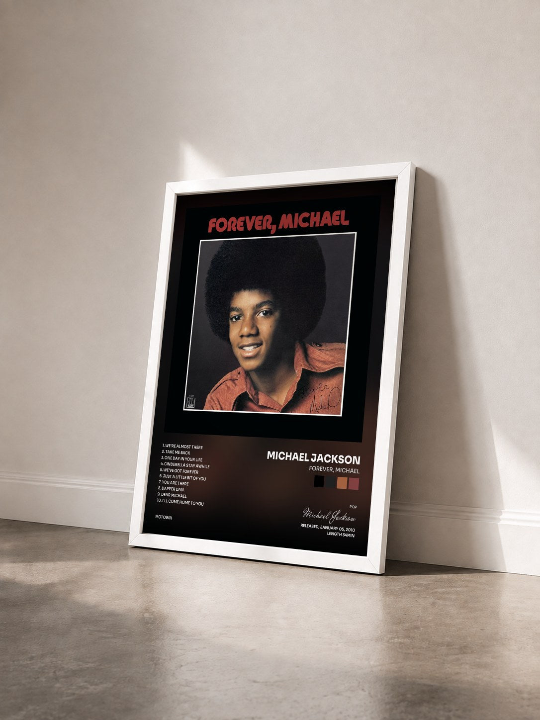 #blanc Tableau de l'album Forever, Michael de Michael Jackson vu de trois quarts, cadre blanc