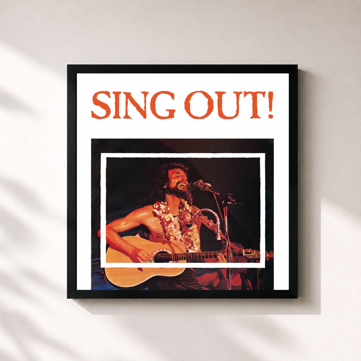 #noir Tableau carré de l'album Sing Out! de Yusuf / Cat Stevens, cadre noir 32x32 cm