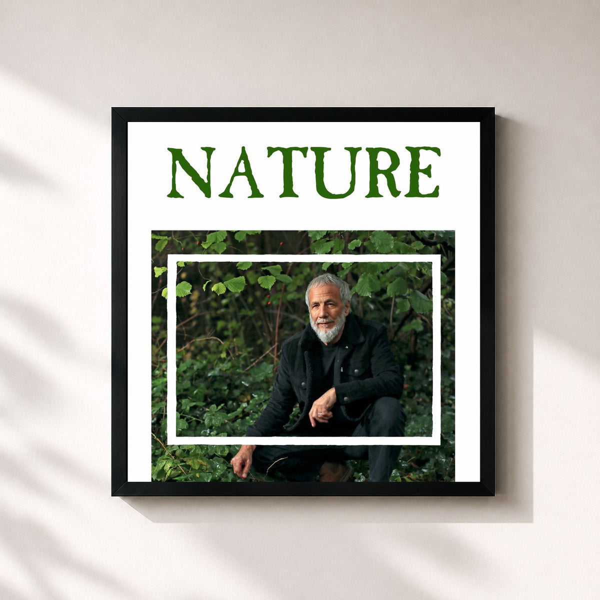 #noir Tableau carré de l'album Nature de Yusuf / Cat Stevens, cadre noir 32x32 cm