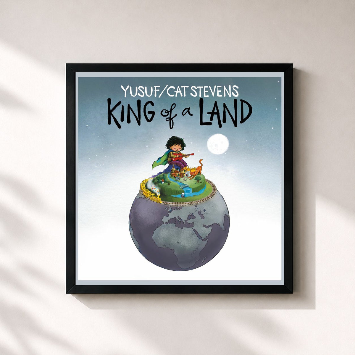 #noir Tableau carré de l'album King of a Land de Yusuf / Cat Stevens, cadre noir 32x32 cm