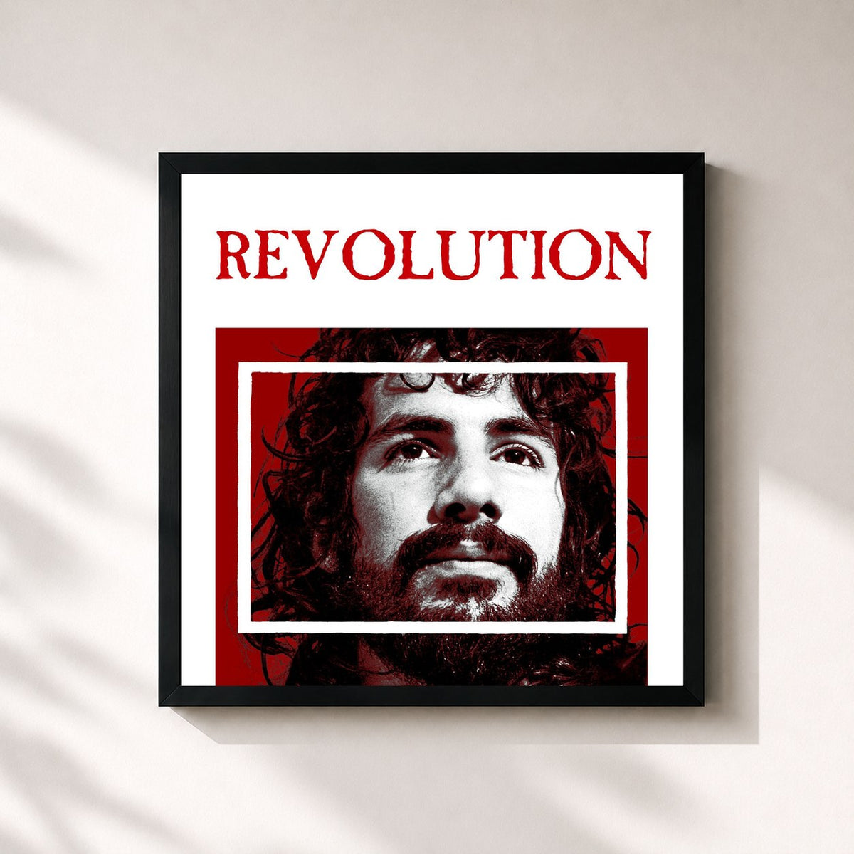 #noir Tableau carré de l'album REVOLUTION de Yusuf / Cat Stevens, cadre noir 32x32 cm
