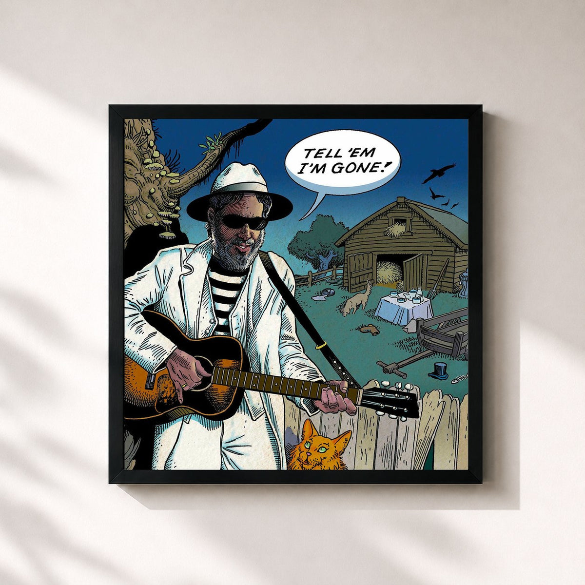 #noir Tableau carré de l'album Tell 'Em I'm Gone de Yusuf / Cat Stevens, cadre noir 32x32 cm