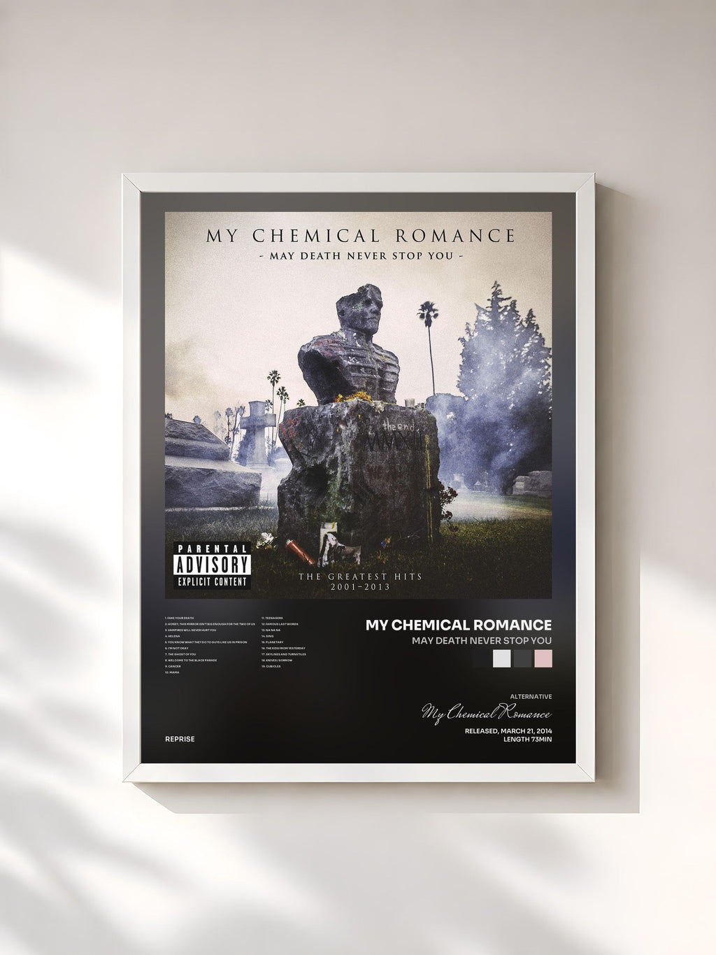 #blanc Tableau de l'album May Death Never Stop You de My Chemical Romance, cadre blanc, imprimé et encadré en France
